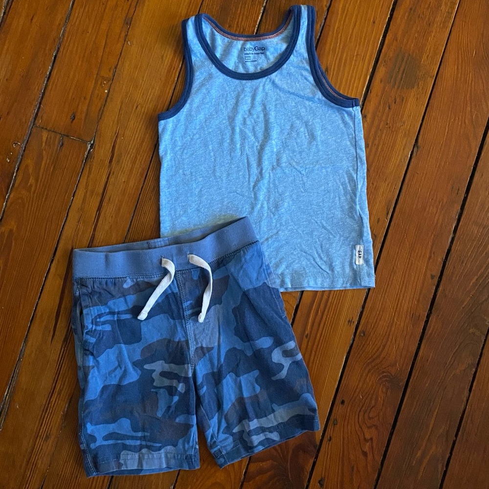 Gap Blue Muscle Tank & Camo Shorts Size 3T
